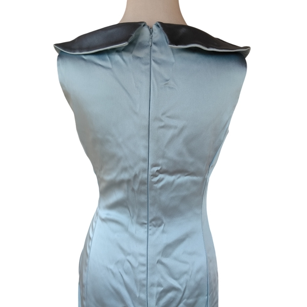 Tahari Powder Blue Collared Neckline Ruched Side Satin Cocktail Dress Size 2 - Picture 6 of 9